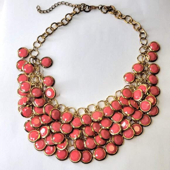 Coral Choker Necklace Resin Beaded Pendant Bib Statement Necklace - Picture 2 of 8